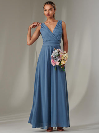 Cora Sleeveless Chiffon Maxi Dress, Steel Blue