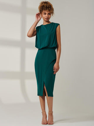 Kira Tiered Draped Bodycon Dress, Green Jolie Moi Retail Kira Tiered Draped Bodycon Dress, Green Jolie Moi Retail