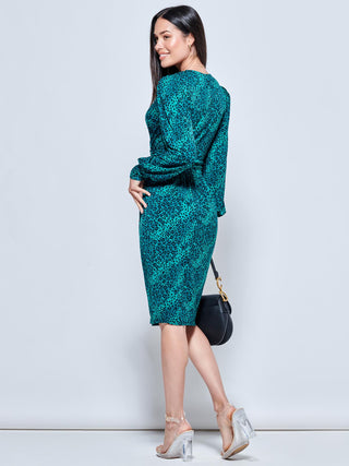 Print Long Sleeve Jersey Work Dress, Green Animal Jolie Moi Retail Print Long Sleeve Jersey Work Dress, Green Animal Jolie Moi Retail