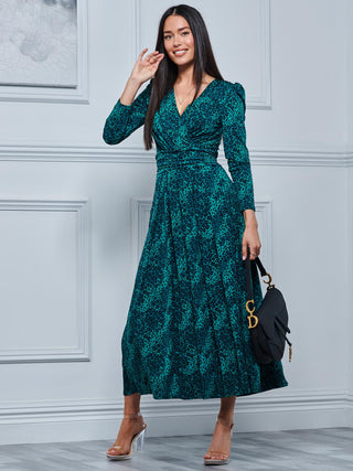 Animal Print Long Sleeve Maxi Dress, Green Animal Jolie Moi Retail Animal Print Long Sleeve Maxi Dress, Green Animal Jolie Moi Retail