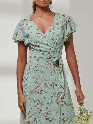 Haylie Frill Chiffon Maxi Dress, Green Floral