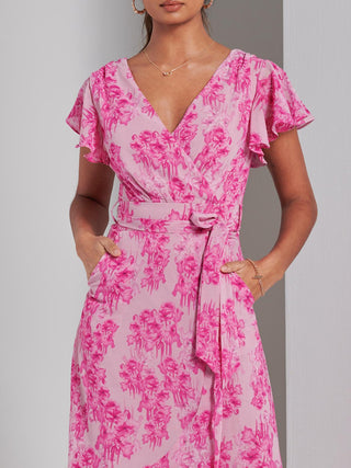 Haylie Frill Chiffon Maxi Dress, Pink Floral