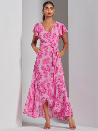 Haylie Frill Chiffon Maxi Dress, Pink Floral