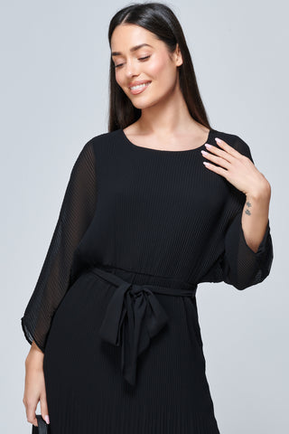 Lilyana Chiffon Pleated Maxi Dress, Black