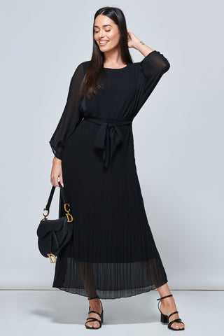 Lilyana Chiffon Pleated Maxi Dress, Black