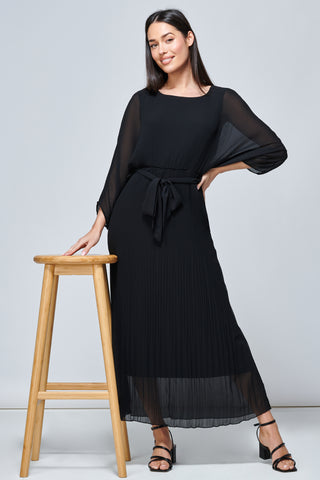 Lilyana Chiffon Pleated Maxi Dress, Black