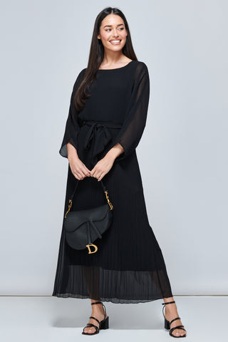 Lilyana Chiffon Pleated Maxi Dress, Black