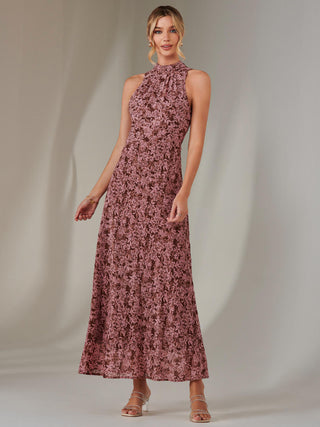Chiffon Maxi Dress, Burgundy Pattern Jolie Moi Retail Chiffon Maxi Dress, Burgundy Pattern Jolie Moi Retail
