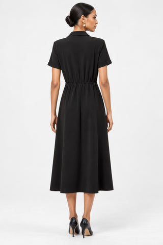Button-Detail Utility Shirt Ponte Dress, Black