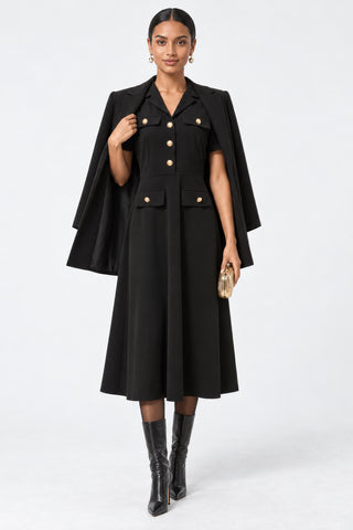 Button-Detail Utility Shirt Ponte Dress, Black