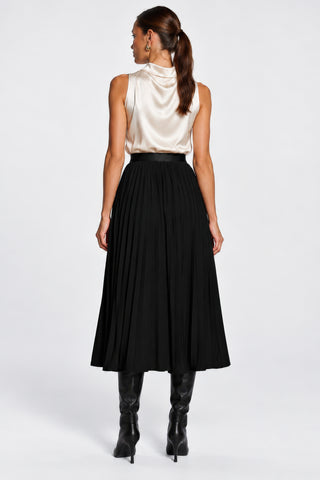 Pleated Knitted Crepe Midi Skirt, Black