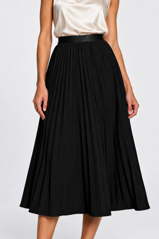Pleated Knitted Crepe Midi Skirt, Black