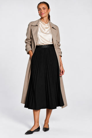 Pleated Knitted Crepe Midi Skirt, Black