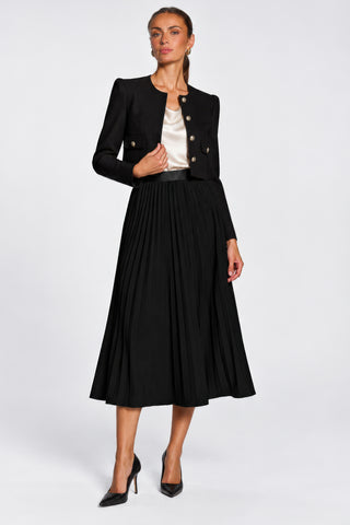 Pleated Knitted Crepe Midi Skirt, Black