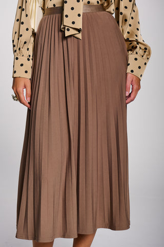 Pleated Knitted Crepe Midi Skirt, Tan Brown