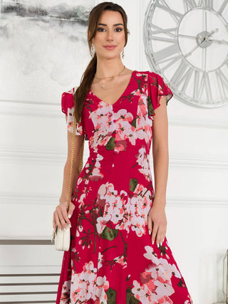 Acela Floral Print Mesh Dress, Plum