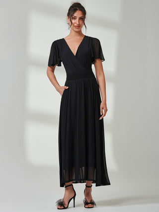 Angel Sleeve Mesh Maxi Dress, Black