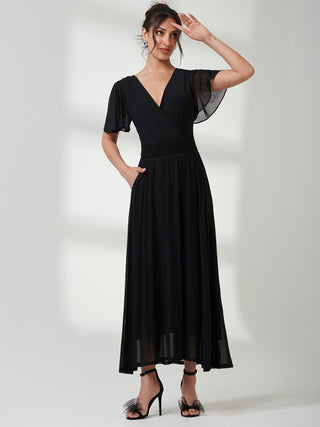 Angel Sleeve Mesh Maxi Dress, Black