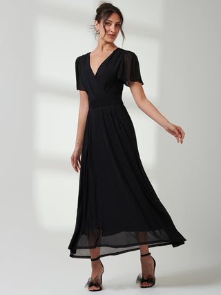 Angel Sleeve Mesh Maxi Dress, Black