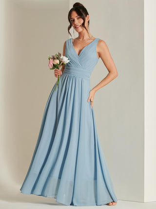 Wrap Bodice Chiffon Maxi Dress, Dusty Blue – Jolie Moi Retail