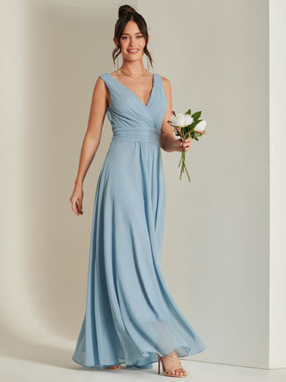 Wrap Bodice Chiffon Maxi Dress, Dusty Blue