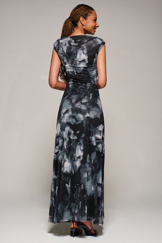 Multiway Neckline Mesh Maxi Dress, Black Abstract