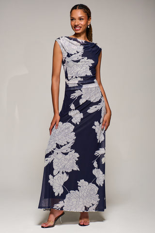 Multiway Neckline Mesh Maxi Dress, Navy Floral