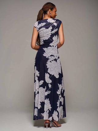Multiway Neckline Mesh Maxi Dress, Navy Floral