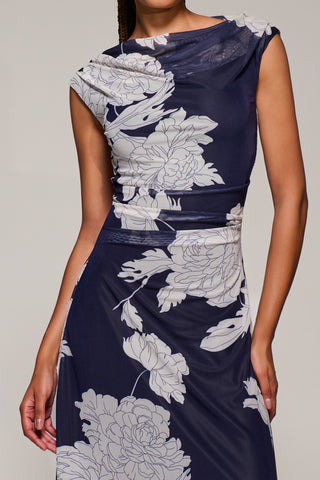 Multiway Neckline Mesh Maxi Dress, Navy Floral