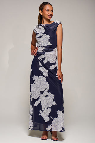 Multiway Neckline Mesh Maxi Dress, Navy Floral