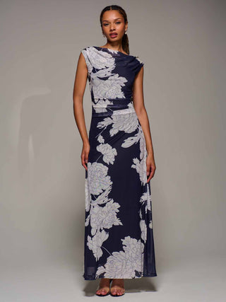 Multiway Neckline Mesh Maxi Dress, Navy Floral