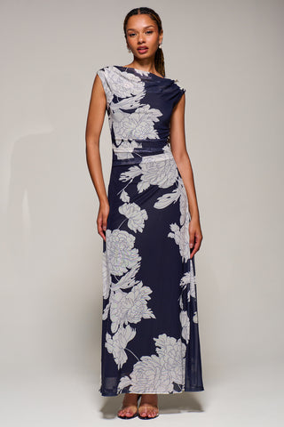 Multiway Neckline Mesh Maxi Dress, Navy Floral