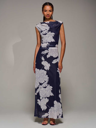 Multiway Neckline Mesh Maxi Dress, Navy Floral