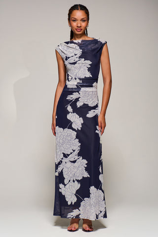 Multiway Neckline Mesh Maxi Dress, Navy Floral