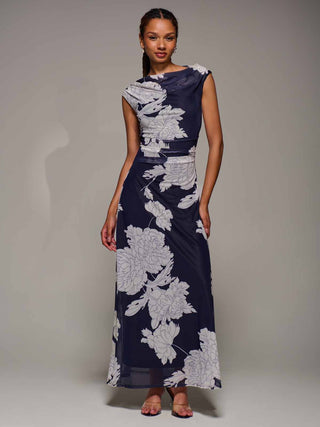 Multiway Neckline Mesh Maxi Dress, Navy Floral