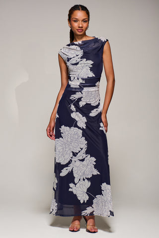 Multiway Neckline Mesh Maxi Dress, Navy Floral