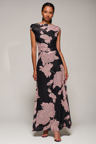 Multiway Neckline Mesh Maxi Dress, Pink Floral