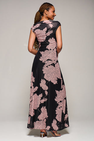 Multiway Neckline Mesh Maxi Dress, Pink Floral