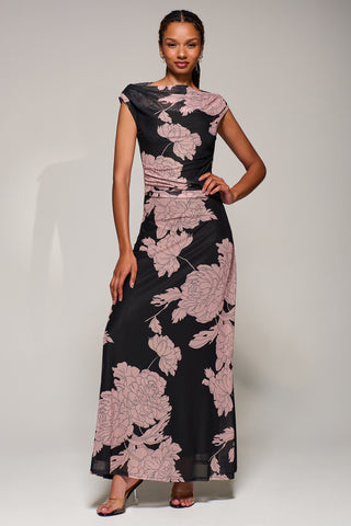 Multiway Neckline Mesh Maxi Dress, Pink Floral