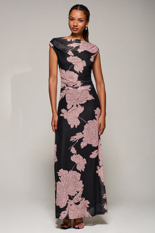 Multiway Neckline Mesh Maxi Dress, Pink Floral