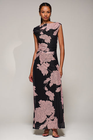 Multiway Neckline Mesh Maxi Dress, Pink Floral