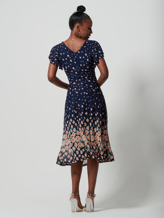Mirrored Mesh Fit & Flare Midi Dress, Navy Floral Jolie Moi Retail Mirrored Mesh Fit & Flare Midi Dress, Navy Floral Jolie Moi Retail