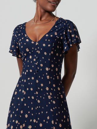 Mirrored Mesh Fit & Flare Midi Dress, Navy Floral