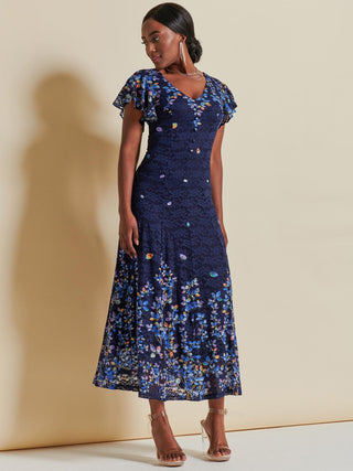 Mirrored Print Lace Maxi Dress, Blue Multi Jolie Moi Retail Mirrored Print Lace Maxi Dress, Blue Multi Jolie Moi Retail
