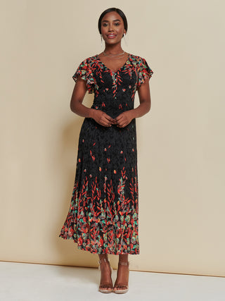 Mirrored Print Lace Maxi Dress, Red Multi