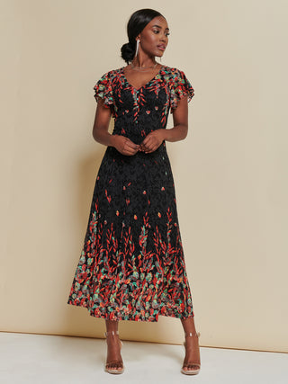 Mirrored Print Lace Maxi Dress, Red Multi