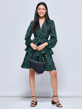 Casey Long Sleeve Tie Front Dress, Navy Floral