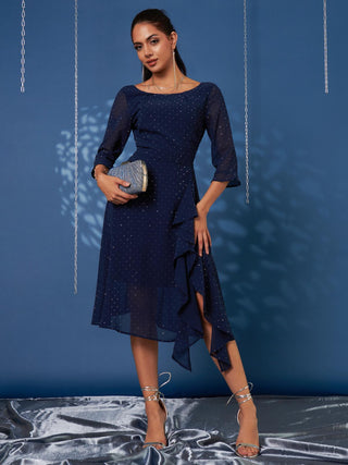 Diamante Embellished Chiffon Midi Dress, Navy Jolie Moi Retail Diamante Embellished Chiffon Midi Dress, Navy Jolie Moi Retail