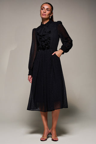 Textured Chiffon Ruffle Shirt Dress, Black Jolie Moi Retail Textured Chiffon Ruffle Shirt Dress, Black Jolie Moi Retail