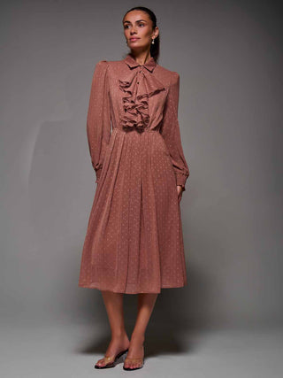 Textured Chiffon Ruffle Shirt Dress Dark Pink